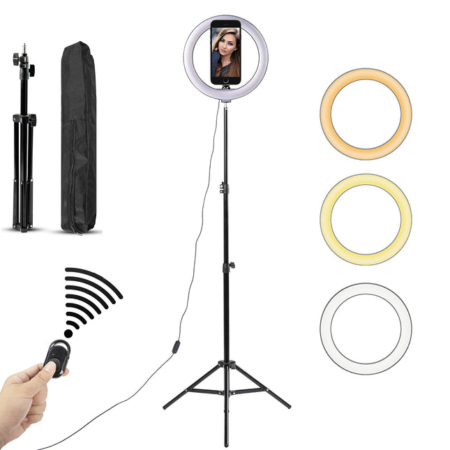Blackmore 10 inch LED Ring Light Selfie Stick with Extendable Tripod Stand & Phone Holder for Livestream/Makeup/TikTok