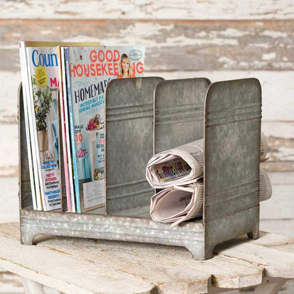 Colonial Tin Works Galvanized Magazine Rack-Vintage Industrial Farmhouse Chic