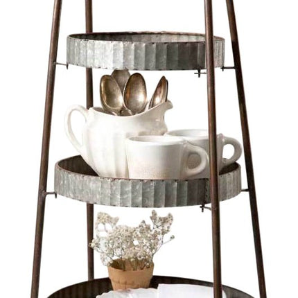 Colonial Tin Works 770012 Galvanized Steel Industrial Round Display Stand 3 Tier, Galvanized Gray