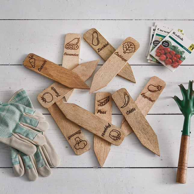 CTW Home Collection Vegetable Markers, 8-inch Height, Set of 10, Wood, Home, Garden
