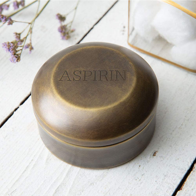 CTW Home Collection 370497 Antique Aspirin Pill Box, 3.5-inch Height, Brass