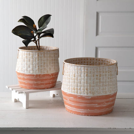 CTW Home Collection Metal Basket Weave Planters, Set of 2Outdoor Decoration