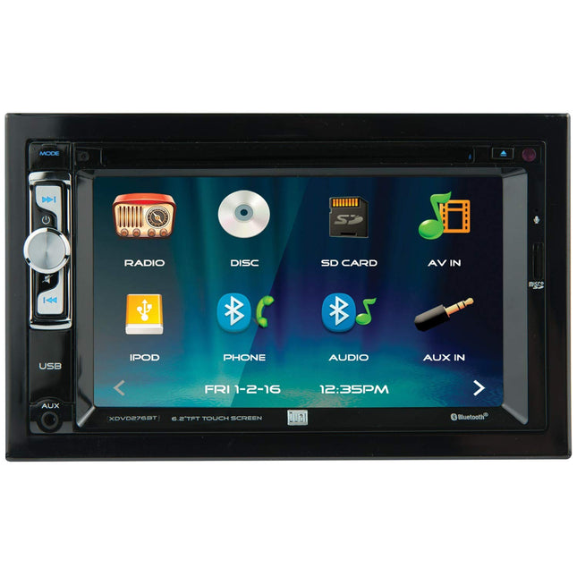 Dual Electronics XDVD276BT 6.2  LCD Touch Screen Double Din Car Stereo, Black, One Size