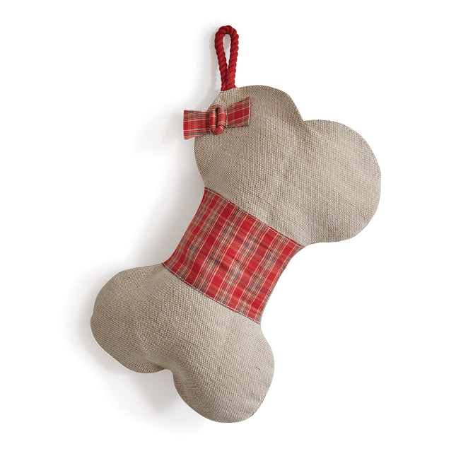 CTW Home Collection Canvas Dog Bone Christmas Stocking, 15-inch Height, Holiday Season Decoration