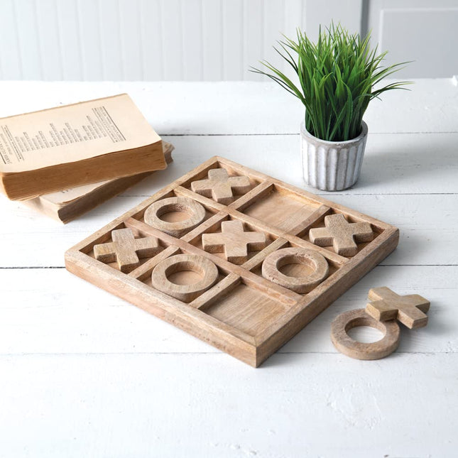 CTW Home Collection Wooden Tic Tac Toe Board Game, 10-inch Diameter
