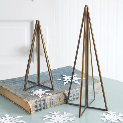 Colonial Tin Works Glass Panel Tabletop Trees, Set of 2