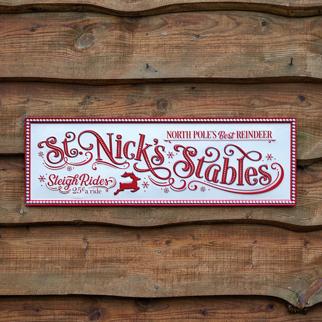 CTW Home Collection St. Nick's Stables Wall Hanging Decorative Sign, 30-inch Width, Holiday Season Decoration