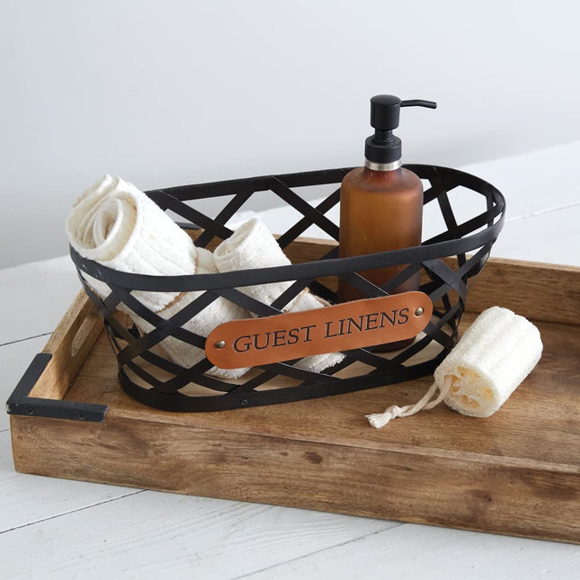 CTW Home Collection Guest Linens Basket, 16-inch Length, Wood, Tabletop Caddy Storage Organizer