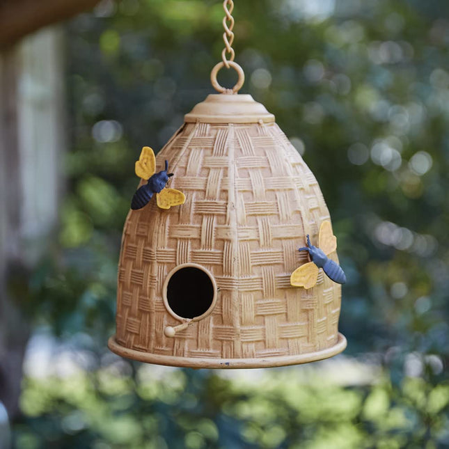 CTW Home Collection Beehive Birdhouse, 8.5-inch Height, Rustic Garden Decor for Birds, Outdoor Decorative Shelter