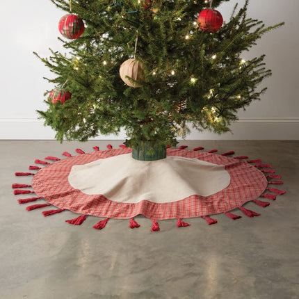 Colonial Tin Works Plaid and Tassels Christmas Tree Skirt, 50-inch Diameter, Cotton and Canvas