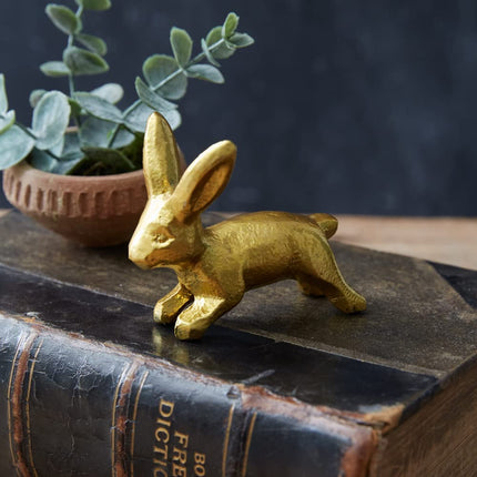CTW Home Collection Mini Bunny Figurine, 2.5-inch Height, Cast Iron, Metallic Finish, Gold, Home, Home Décor