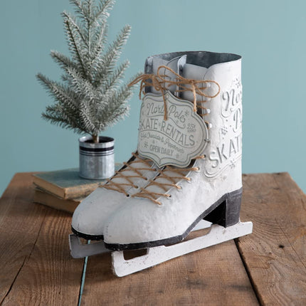 CTW Home Collection Metal Decorative Ice Skate Rental Boots Figurine, 13-inch Height, Holiday Season Decoration