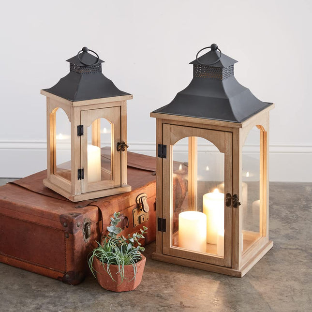 CTW Home Collection Wood and Metal Fairview Lanterns, Set of 2, Holiday Season Decoration