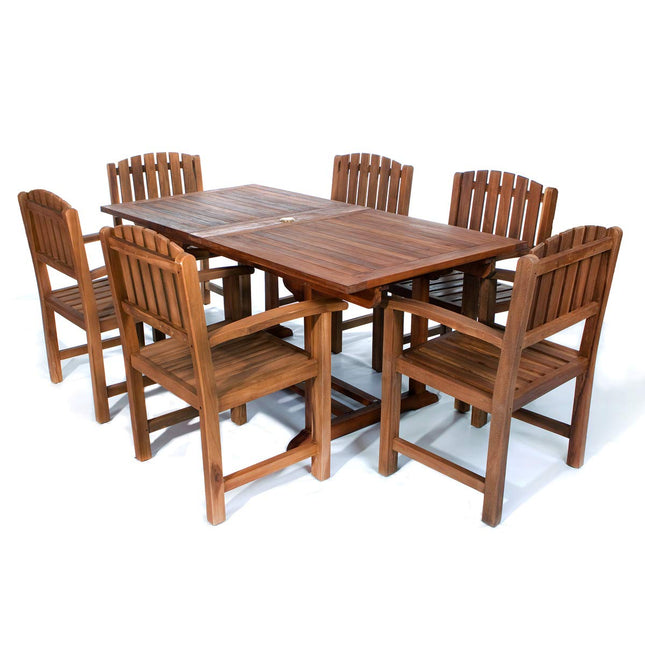 All Things Cedar TE90-20-G Teak Extension Patio Table & Dining Chair Set with Cushions, Green