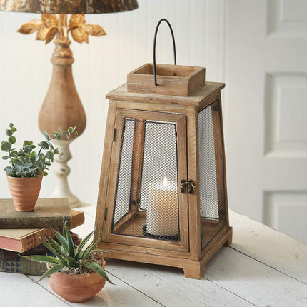 CTW 530387 Sandalwood Mesh Lantern, 15 Inches Height, Wood and Metal