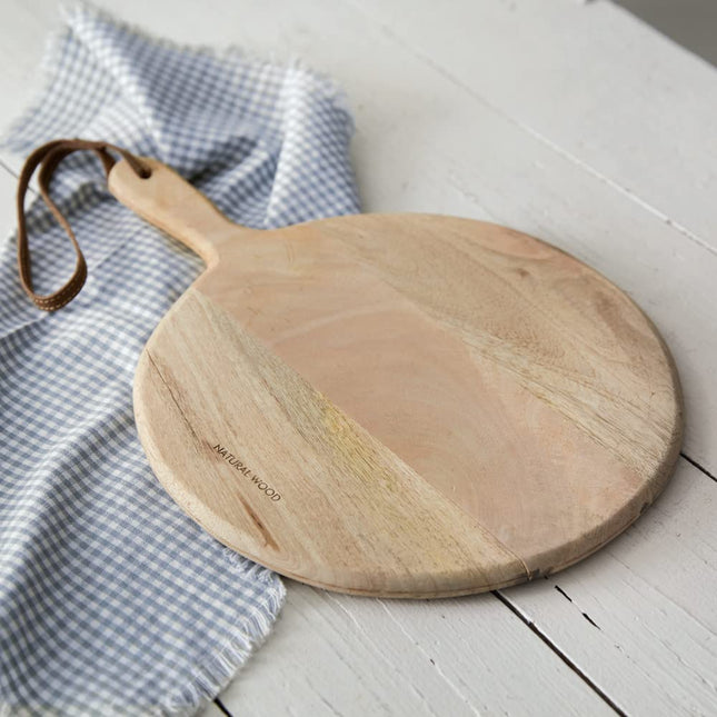 Colonial Tin Works 510459 Small Round Cutting Board with Leather Strap, 16-inch Height