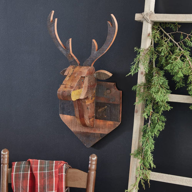CTW Home Collection Wood Christmas Wood Deer Head Mount Wall Sculpture, 24-inch Height, Holiday Season Decoration