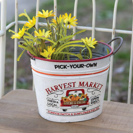 Pick-Your-Own Harvest Market Metal Bucket, Fall, Holiday, Farmhouse Decor, Storage