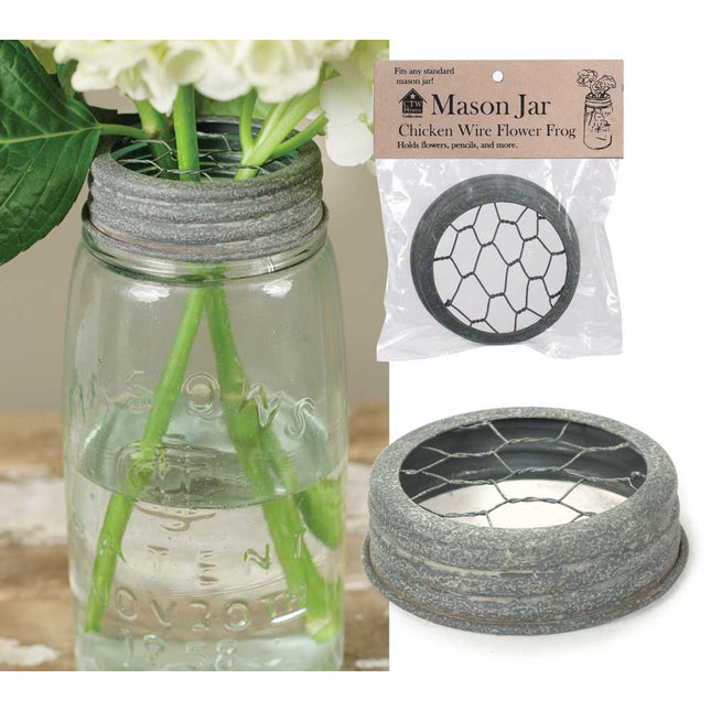 Mason Jar Flower Frog Lid Barn Roof