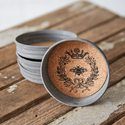 CTW Home Collection 370702 Queen Bee Mason Jar Lid Coaster, 3.75-inch Diameter Set of 4