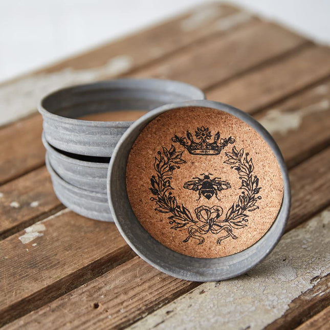 CTW Home Collection 370702 Queen Bee Mason Jar Lid Coaster, 3.75-inch Diameter Set of 4