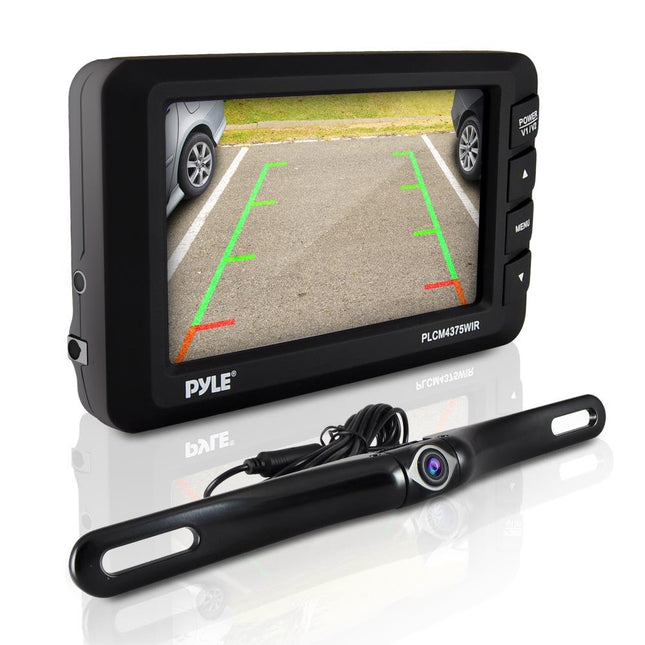 Pyle Wireless Rear View Backup Camera - 4.3” LCD Monitor Built-in Distance Scale Lines Parking/Reverse Assist w/Adjustable Slim Bar Cam Marine Grade Waterproof Night Vision LEDs - Pyle PLCM4375WIR_0