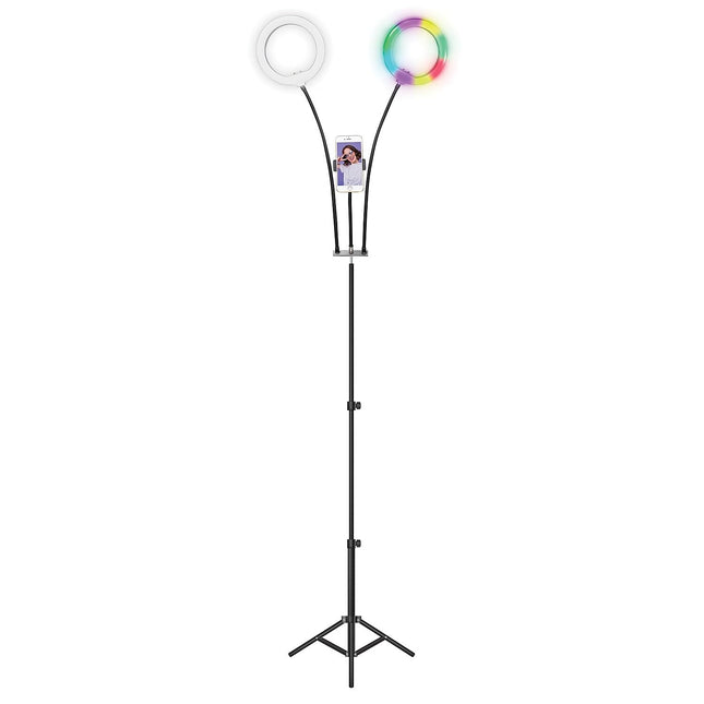 Supersonic SC-2710SR Dual 8 Selfie Ring Lights with Tripod Stand and Cell Phone Holder for Live Stream/Makeup with Dimmable LED Lighting TikTok/YouTube/Instagram/Zoom Calls