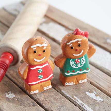 CTW Home Collection Ceramic Christmas Gingerbread Couple Salt and Pepper Shakers, Set of 2, Holiday Kitchen Accessories