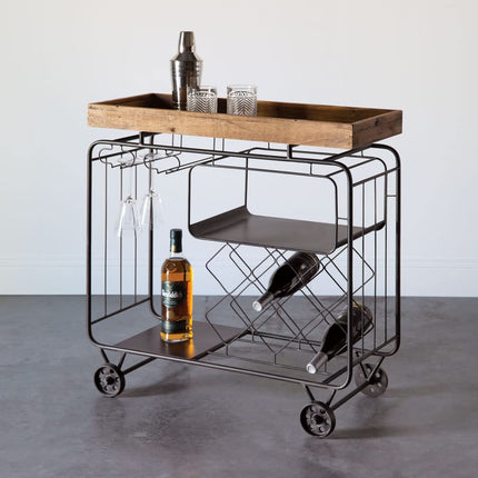 Colonial Tin Works Industrial Bar Cart, 33-inch Height
