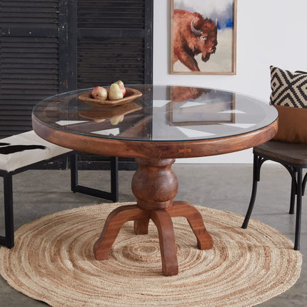 CTW Home Collection Wood and Glass Wagon Wheel Table, 48-inch Diameter, Home Furniture