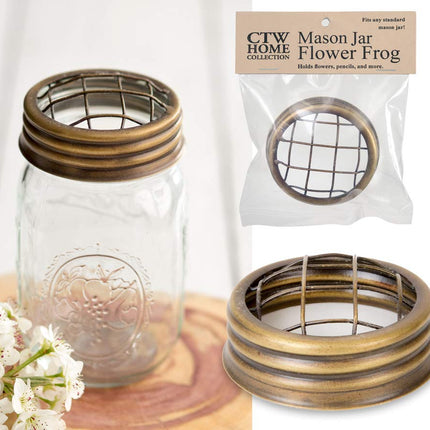 Mason Jar Flower Frog Lid - Antique Brass