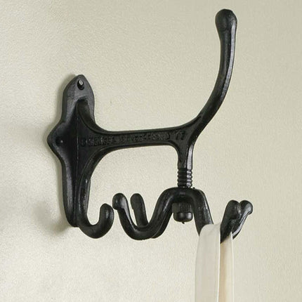 CTW Decorative Cast Iron Metal Spinning Wall Mount Hook, Vintage Inspired from 1895 Decor, Black