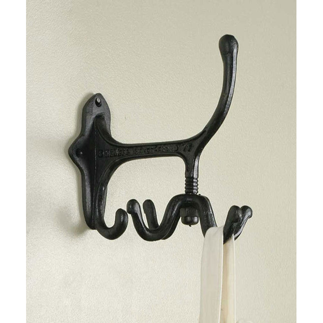 CTW Decorative Cast Iron Metal Spinning Wall Mount Hook, Vintage Inspired from 1895 Decor, Black