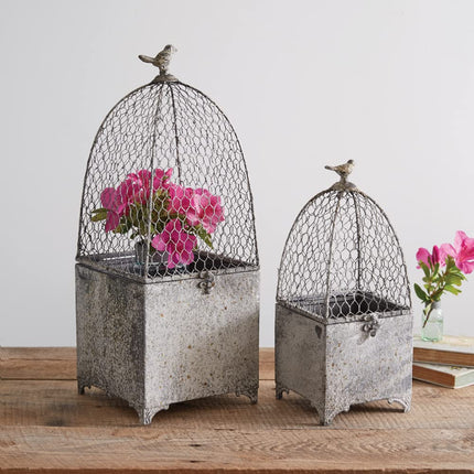 CTW Home Collection Victorian Wire Decorative Cloches, Set of 2, Metal, Tabletop Flower or Plant Cover Decoration