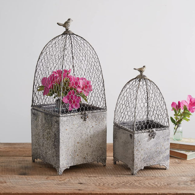 CTW Home Collection Victorian Wire Decorative Cloches, Set of 2, Metal, Tabletop Flower or Plant Cover Decoration