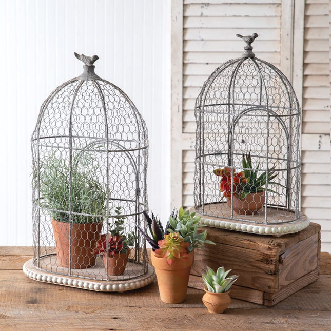 CTW Home Collection Chicken Wire Bird Cages, Set of 2, 21.5-inch Height, Wire, Rustic Decor, Vintage Inspired Home Accents