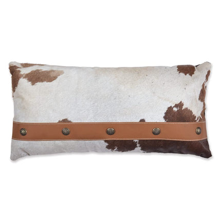 CTW Home Collection Cowhide and Leather Lumbar Decorative Throw Pillow, 24-inch Height, Cowhide and Leather, Couch or Bed Decoration