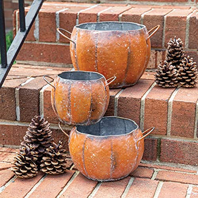 Set of Three Metal Pumpkin Containers