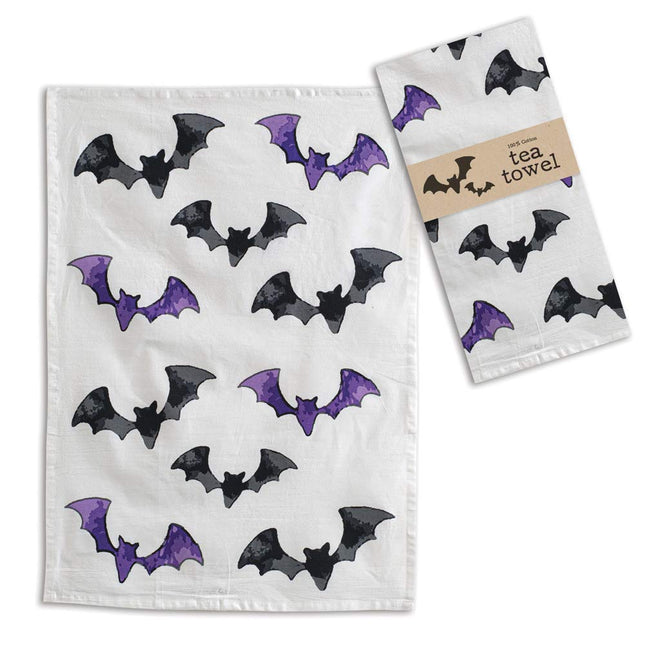 CTW 780123 Bats Tea Towel, 28-inch Length, Black and Purple, Cotton