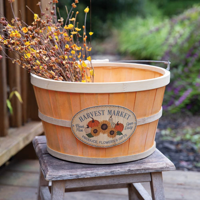 CTW Home Collection Wooden Slats Harvest Market Bushel Thanksgiving Basket, 14.25-inch Width, Holiday Season Decoration