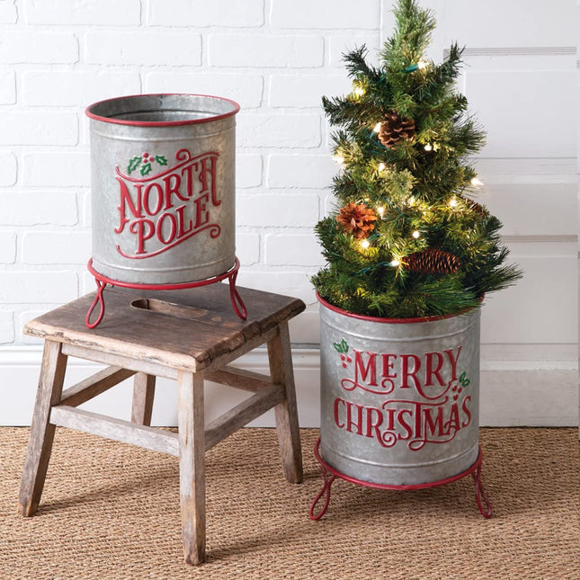 CTW Home Collection Metal Christmas Containers Planter, Set of 2, Holiday Season Decoration