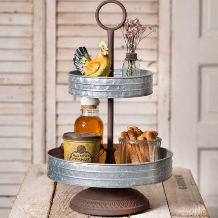 CTW Home Collection Rustic Metal Two Tier Annabeth Tray, 19-inches Height, Multicolor