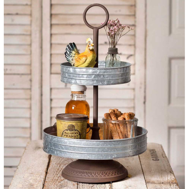 CTW Home Collection Rustic Metal Two Tier Annabeth Tray, 19-inches Height, Multicolor