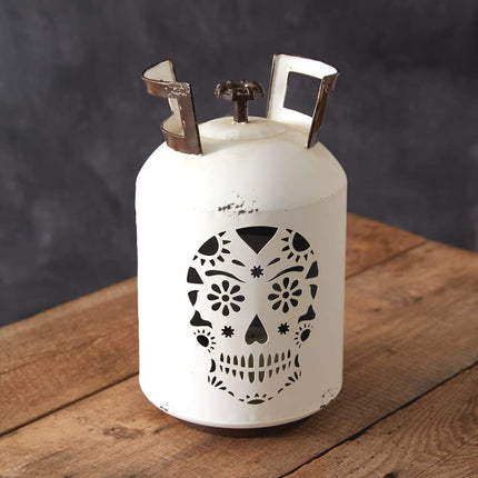 Colonial Tin Works Propane Tank Sugar Skull Luminary, 14.50-inch Height