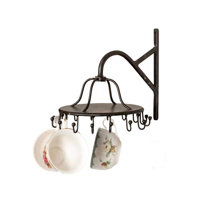 Colonial Tin Works 16 Hook Wall Mounted Spinning Rack for Jewelry Garments Belts Clothes Towels Kitchen Mugs Cups Cast Iron Vintage Inspired Rustic Farmhouse Style Decor Black