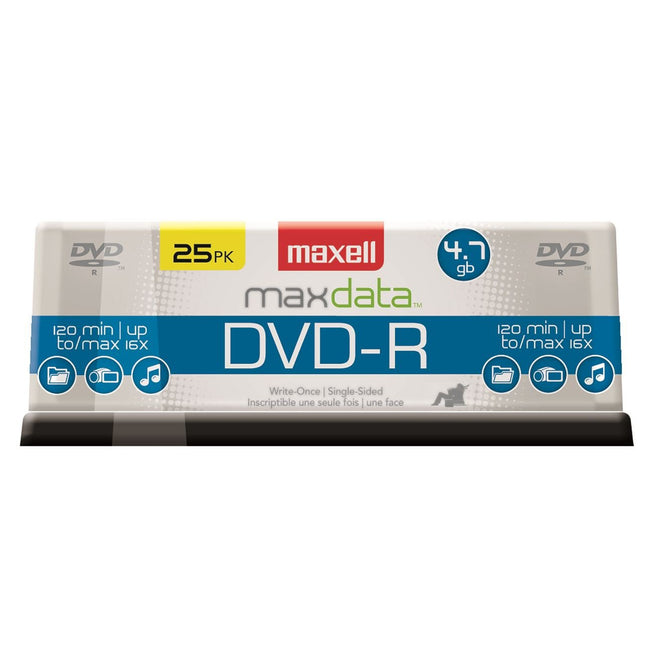 Maxell - 638010, DVD-R Blank Disc - 4.7GB Storage Capacity with 16X Write Speed - Write-Once Format for Large File and Archiving with Superior Archival Life - Compatible with DVD or Player - 25 Pack,Blue