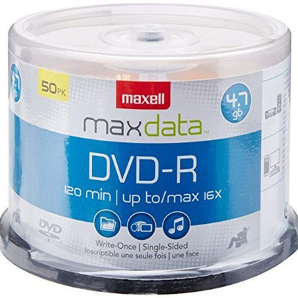 Maxell 638011 Superior Archival Life Metal Azo Dye Construction Write Once Format DVD-R 4.7 Gb Spindle 50 Disc Pack