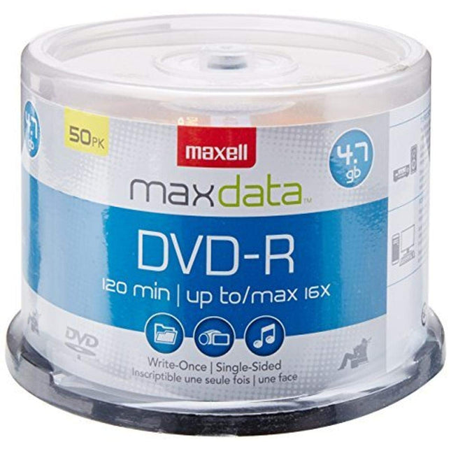 Maxell 638011 Superior Archival Life Metal Azo Dye Construction Write Once Format DVD-R 4.7 Gb Spindle 50 Disc Pack