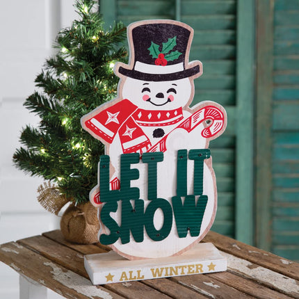CTW Home Collection Let It Snow Tabletop Snowman Standing Decorative Sign, 16-inch Height, Holiday Season Decoration