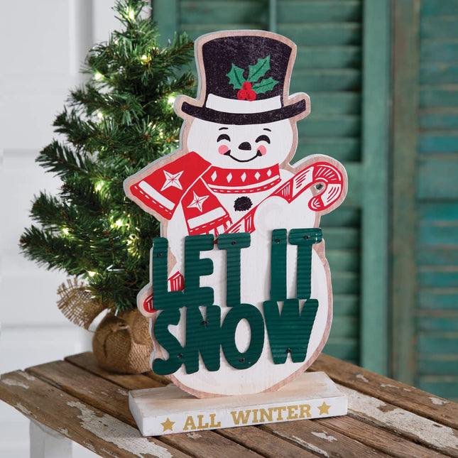 CTW Home Collection Let It Snow Tabletop Snowman Standing Decorative Sign, 16-inch Height, Holiday Season Decoration